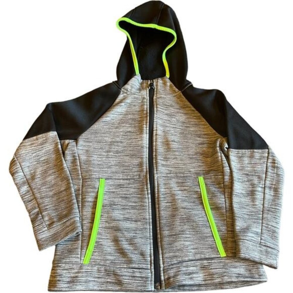Old Navy Active Kids Go-Dry Zip Hoodie S 6-7 Gray/Black With Neon Accents